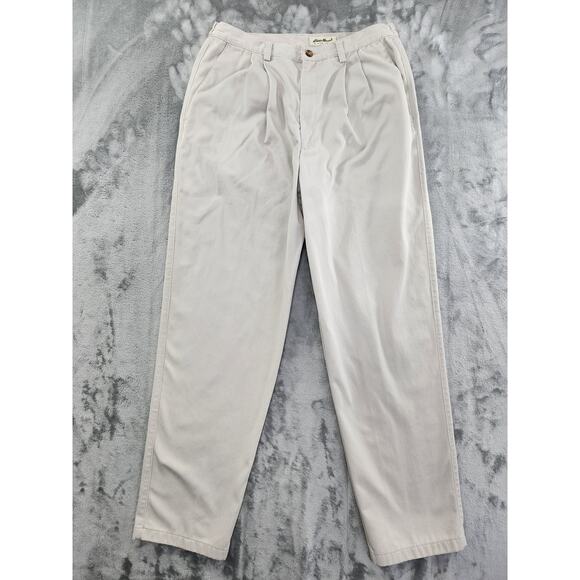 Vintage 90s Eddie Bauer High Rise Pleated Chino Pants Size 14 Khaki Tan Cotton - Picture 1 of 16